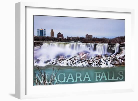 Niagara Falls - American Falls in Winter-Lantern Press-Framed Art Print