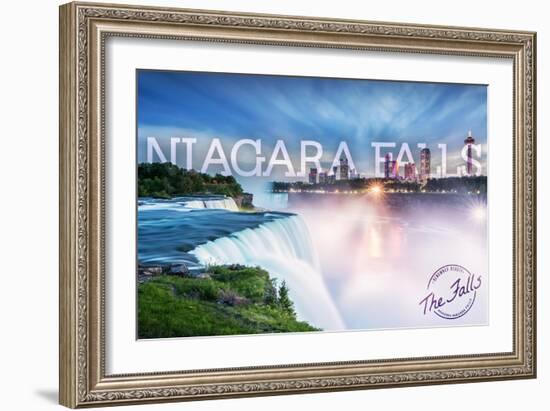 Niagara Falls - Falls and Skyline-Lantern Press-Framed Art Print