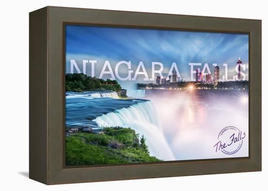 Niagara Falls - Falls and Skyline-Lantern Press-Framed Stretched Canvas