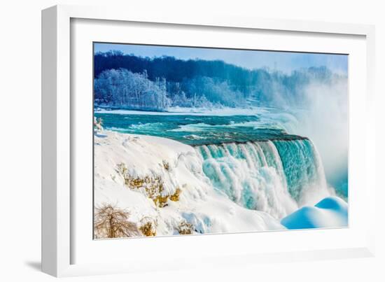 Niagara Falls in Winter, Niagara Falls State Park, New York, American Falls and Bridalveil Falls-Tom Till-Framed Photographic Print