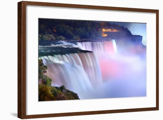 Niagara Falls Lit at Night by Colorful Lights-Songquan Deng-Framed Photographic Print