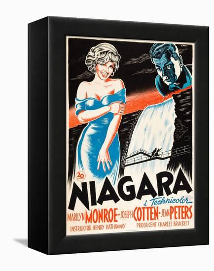 Niagara, L-R: Marilyn Monroe, Joseph Cotten on Danish Poster Art, 1953-null-Framed Stretched Canvas