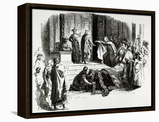 Nibelungenlied. Kriemhild Requiring the Proof of the Coffin.. Germany-Adolf Closs-Framed Premier Image Canvas