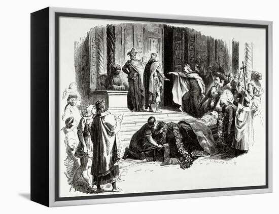 Nibelungenlied. Kriemhild Requiring the Proof of the Coffin.. Germany-Adolf Closs-Framed Premier Image Canvas