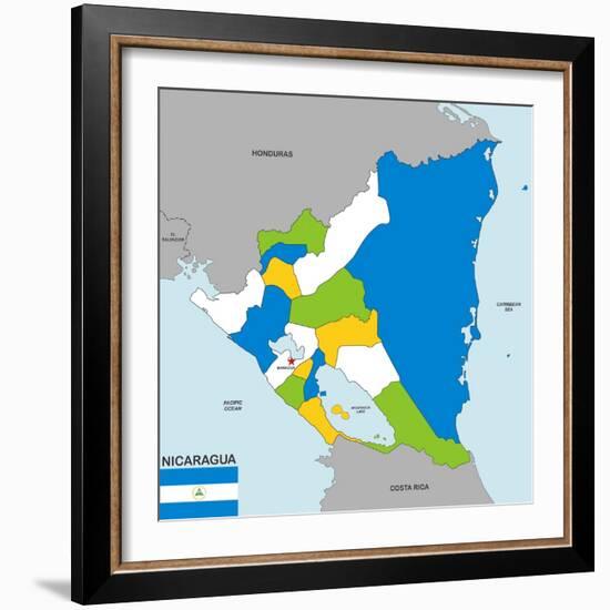 Nicaragua Map-tony4urban-Framed Premium Giclee Print