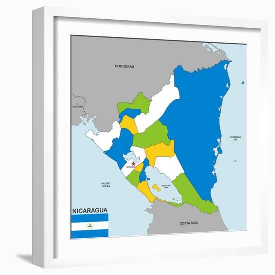 Nicaragua Map-tony4urban-Framed Premium Giclee Print