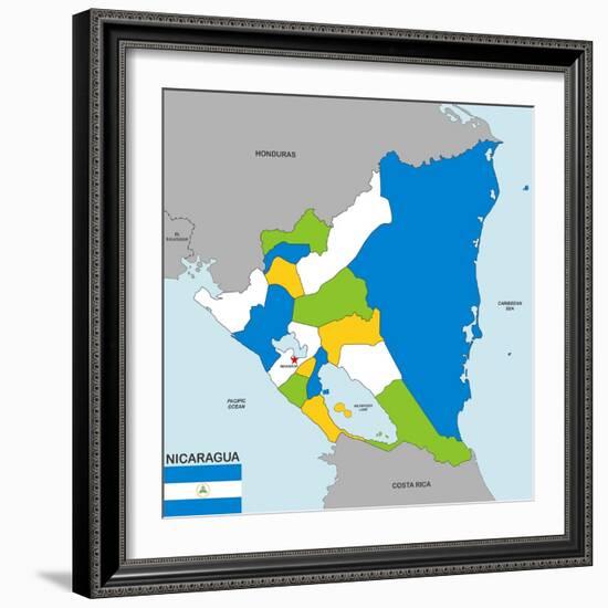 Nicaragua Map-tony4urban-Framed Premium Giclee Print