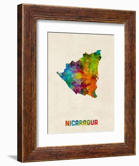 Nicaragua Watercolor Map-Michael Tompsett-Framed Art Print