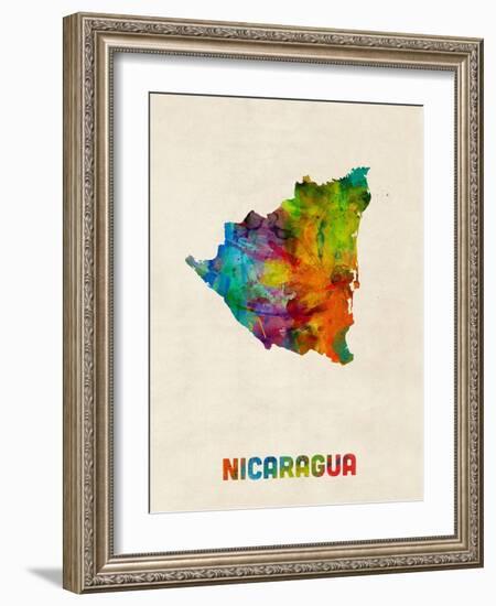 Nicaragua Watercolor Map-Michael Tompsett-Framed Art Print