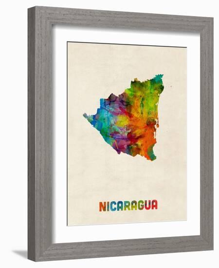 Nicaragua Watercolor Map-Michael Tompsett-Framed Art Print