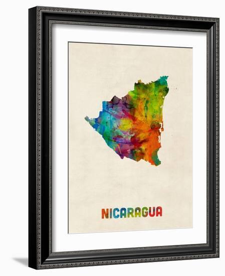 Nicaragua Watercolor Map-Michael Tompsett-Framed Art Print
