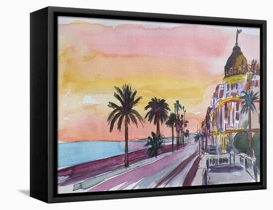 Nice France Seaview Boulevard at Sunset-Markus Bleichner-Framed Stretched Canvas