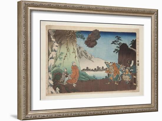 Nichiren and the Levitating Rock at Mount Komuro on the 28Th Day of the Fifth Month of 1274 (Bun'ei-Utagawa Kuniyoshi-Framed Giclee Print