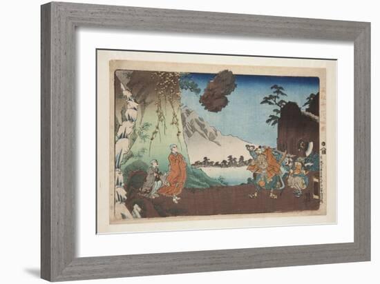 Nichiren and the Levitating Rock at Mount Komuro on the 28Th Day of the Fifth Month of 1274 (Bun'ei-Utagawa Kuniyoshi-Framed Giclee Print