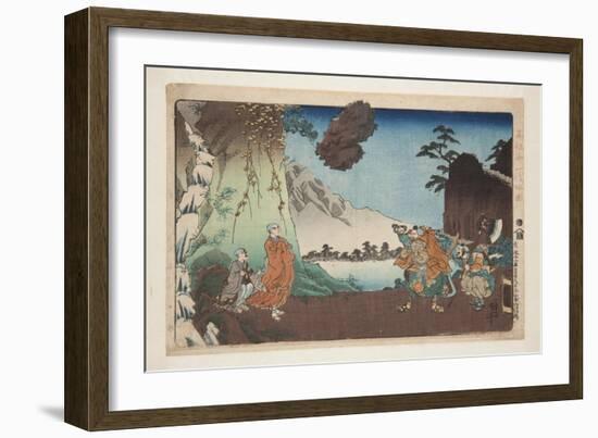 Nichiren and the Levitating Rock at Mount Komuro on the 28Th Day of the Fifth Month of 1274 (Bun'ei-Utagawa Kuniyoshi-Framed Giclee Print