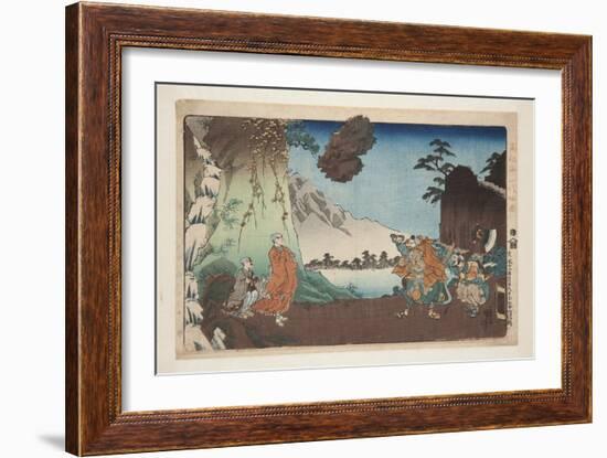 Nichiren and the Levitating Rock at Mount Komuro on the 28Th Day of the Fifth Month of 1274 (Bun'ei-Utagawa Kuniyoshi-Framed Giclee Print