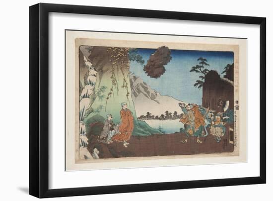 Nichiren and the Levitating Rock at Mount Komuro on the 28Th Day of the Fifth Month of 1274 (Bun'ei-Utagawa Kuniyoshi-Framed Giclee Print