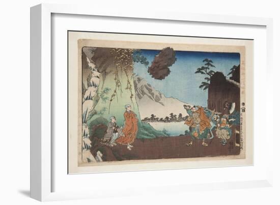 Nichiren and the Levitating Rock at Mount Komuro on the 28Th Day of the Fifth Month of 1274 (Bun'ei-Utagawa Kuniyoshi-Framed Giclee Print