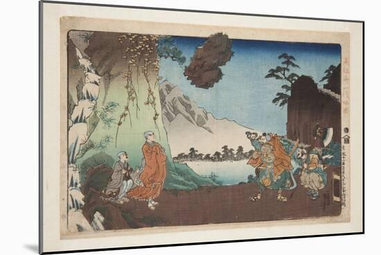 Nichiren and the Levitating Rock at Mount Komuro on the 28Th Day of the Fifth Month of 1274 (Bun'ei-Utagawa Kuniyoshi-Mounted Giclee Print