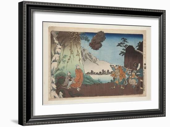 Nichiren and the Levitating Rock at Mount Komuro on the 28Th Day of the Fifth Month of 1274 (Bun'ei-Utagawa Kuniyoshi-Framed Giclee Print