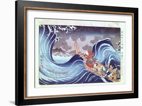 Nichiren Calming the Storm, 19th Century-Utagawa Kuniyoshi-Framed Giclee Print