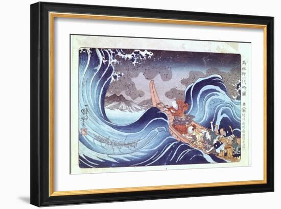 Nichiren Calming the Storm, 19th Century-Utagawa Kuniyoshi-Framed Giclee Print