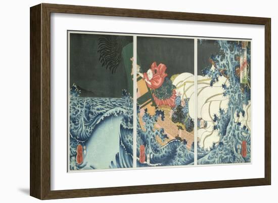 Nichiren Calming the Storm with an Invocation by Yoshimoro, 1857-null-Framed Giclee Print