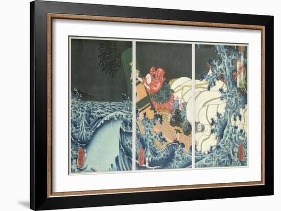 Nichiren Calming the Storm with an Invocation by Yoshimoro, 1857-null-Framed Giclee Print