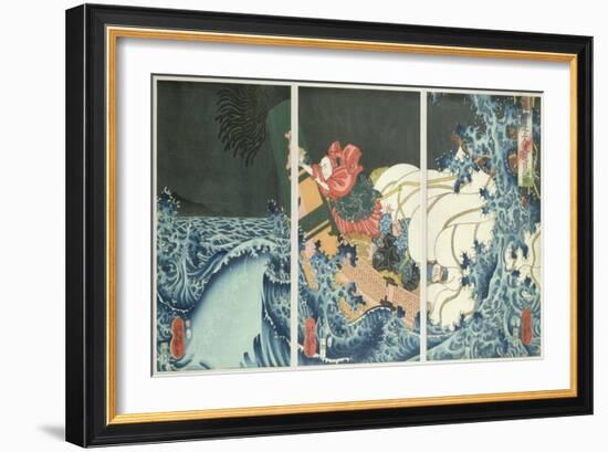 Nichiren Calming the Storm with an Invocation by Yoshimoro, 1857-null-Framed Giclee Print
