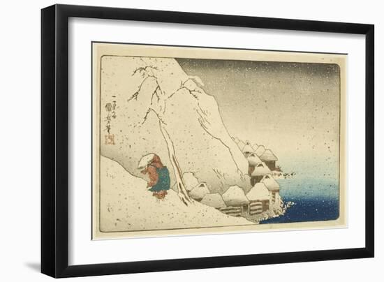 Nichiren in the Snow at Tsukahara on Sado Island (Sash? Tsukahara Setch?) (Colour Woodblock Print)-Utagawa Kuniyoshi-Framed Giclee Print