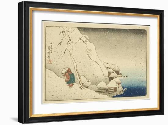 Nichiren in the Snow at Tsukahara on Sado Island (Sash? Tsukahara Setch?) (Colour Woodblock Print)-Utagawa Kuniyoshi-Framed Giclee Print