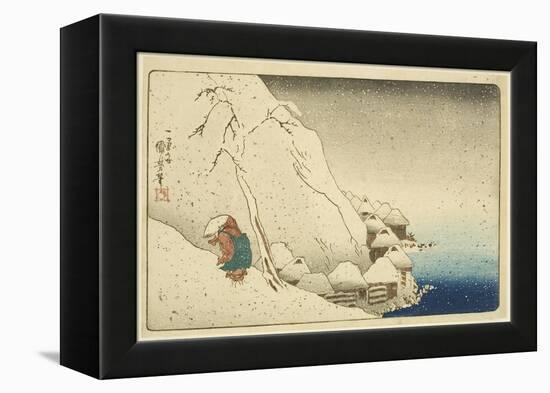 Nichiren in the Snow at Tsukahara on Sado Island (Sash? Tsukahara Setch?) (Colour Woodblock Print)-Utagawa Kuniyoshi-Framed Premier Image Canvas