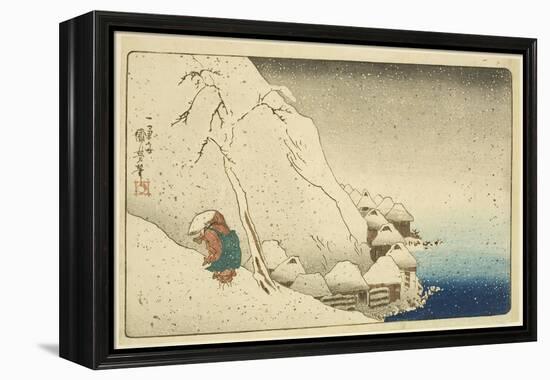 Nichiren in the Snow at Tsukahara on Sado Island (Sash? Tsukahara Setch?) (Colour Woodblock Print)-Utagawa Kuniyoshi-Framed Premier Image Canvas