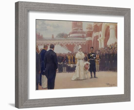 Nicholas II Receiving Rural District Elders in the Yard of Petrovsky Palace in Moscow, 1897-Ilya Yefimovich Repin-Framed Giclee Print