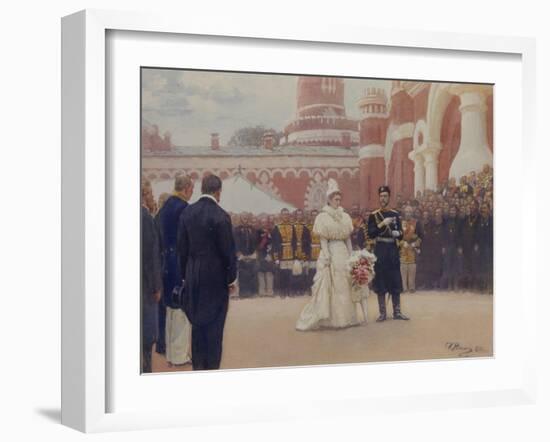 Nicholas II Receiving Rural District Elders in the Yard of Petrovsky Palace in Moscow, 1897-Ilya Yefimovich Repin-Framed Giclee Print