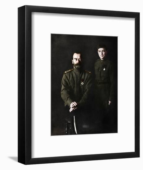 Nicholas II, Tsar of Russia and his son, Alexei, in military uniform, 1915-Unknown-Framed Photographic Print