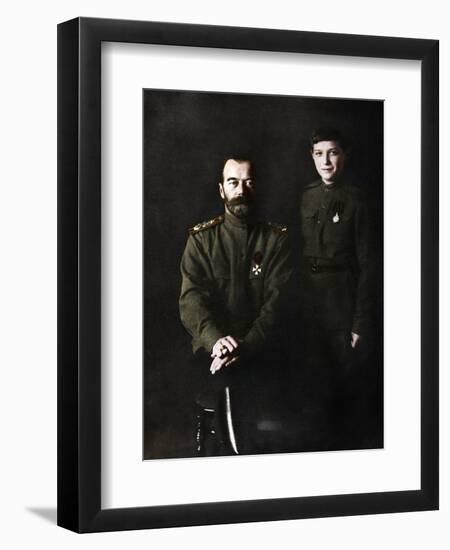 Nicholas II, Tsar of Russia and his son, Alexei, in military uniform, 1915-Unknown-Framed Photographic Print