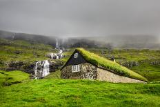 Gasadalur Village and its Iconic Waterfall, Vagar, Faroe Islands, Denmark. Long Exposure.-Nick Fox-Framed Photographic Print