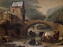 A Winter Landscape with Peasants and Horses on a Frozen Canal by a Fortified Bridge-Nicolaes Pietersz. Berchem-Giclee Print