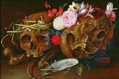 Vanitas Still Life with Skulls, Flowers, a Pearl Mussel Shell, a Bubble and Straw-Nicolaes van Veerendael-Giclee Print