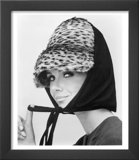 Nicole de la Marge in an Otto Lucas Jersey Scarf over an Ocelot Hat, 1964-John French-Framed Art Print