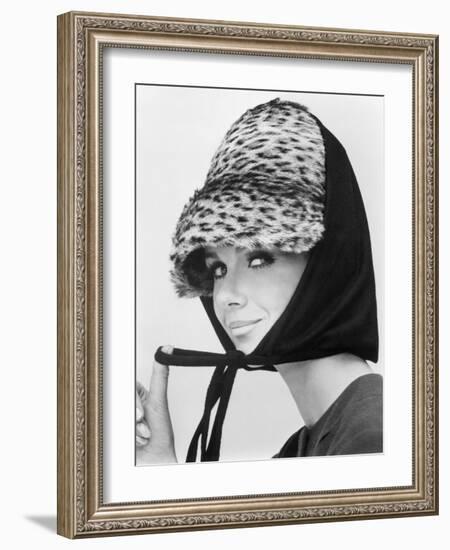 Nicole de la Marge in an Otto Lucas Jersey Scarf over an Ocelot Hat, 1964-John French-Framed Giclee Print