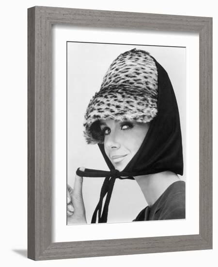 Nicole de la Marge in an Otto Lucas Jersey Scarf over an Ocelot Hat, 1964-John French-Framed Giclee Print