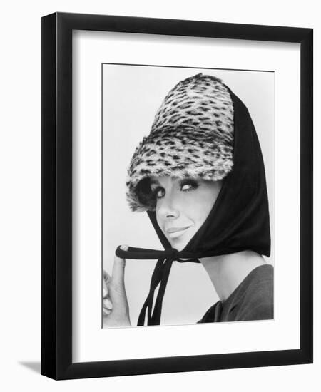 Nicole de la Marge in an Otto Lucas Jersey Scarf over an Ocelot Hat, 1964-John French-Framed Giclee Print