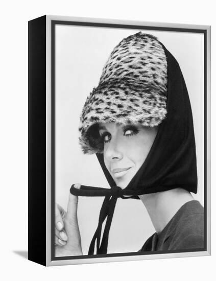 Nicole de la Marge in an Otto Lucas Jersey Scarf over an Ocelot Hat, 1964-John French-Framed Premier Image Canvas