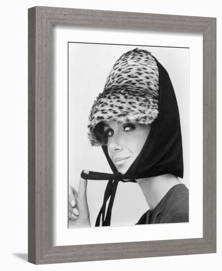 Nicole de la Marge in an Otto Lucas Jersey Scarf over an Ocelot Hat, 1964-John French-Framed Giclee Print