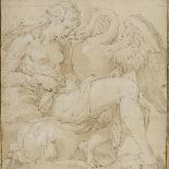 Léda à demie-nue assise jouant avec un cygne-Nicolò dell' Abate-Framed Giclee Print