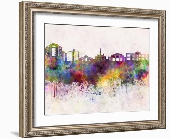 Nicosia Skyline in Watercolor Background-paulrommer-Framed Art Print