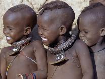 Three Happy Himba Children Enjoy Watching a Dance, Namibia-Nigel Pavitt-Photographic Print