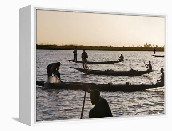 Niger Inland Delta, at Dusk, Bozo Fishermen Fish with Nets in the Niger River Just North of Mopti, -Nigel Pavitt-Framed Premier Image Canvas